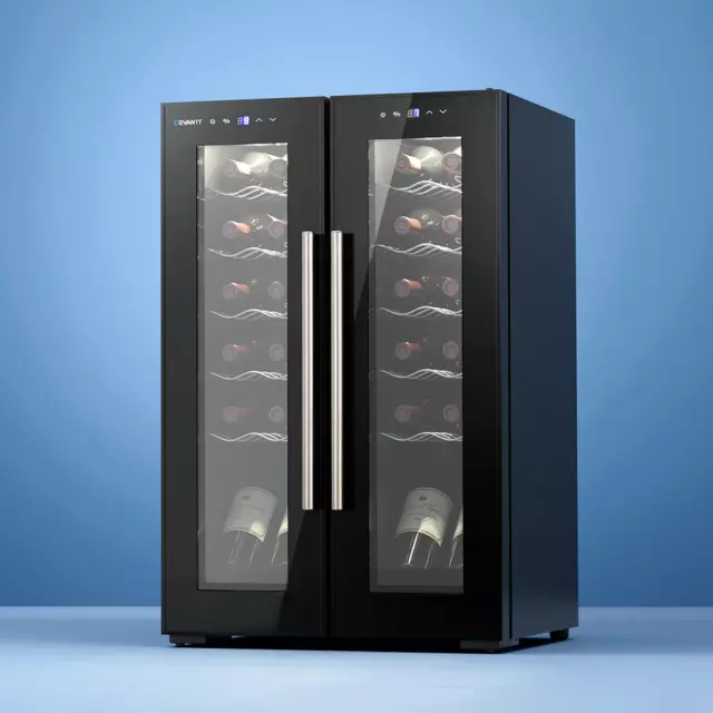Devanti Wine Cooler Fridge Compressor Dual Zone Cellar Chiller 24 Bottles Black