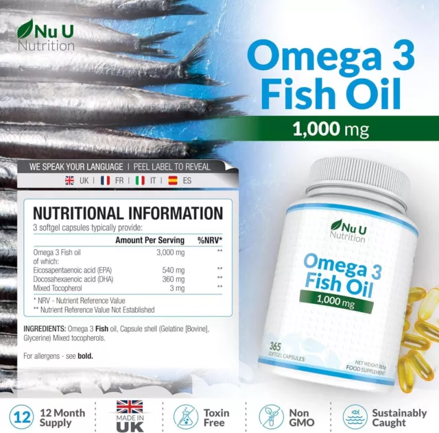 Omega 3 Fischöl 1000 mg hochfeste 365 weiche Gele DHA, EPA 2