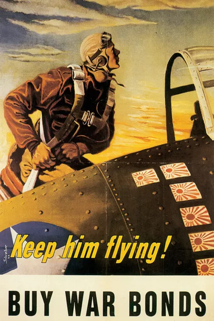 Keep Him Flying Vintage World War II Two WW2 USA Military Propaganda Poster