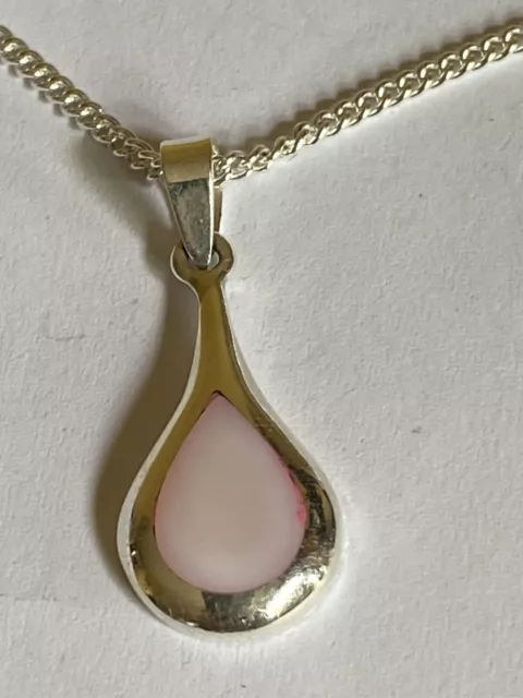Sterling Silver and Rose Quartz Tear Drop Pendant Necklace 18 inch length