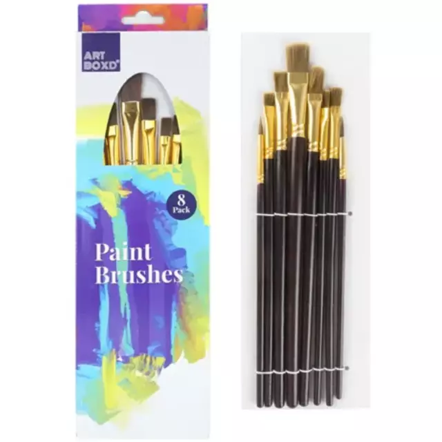 12 x ARTIST PAINT BRUSH SET 8pc | Round Pointed Tip Paintbrushes Acrylic Oil Art