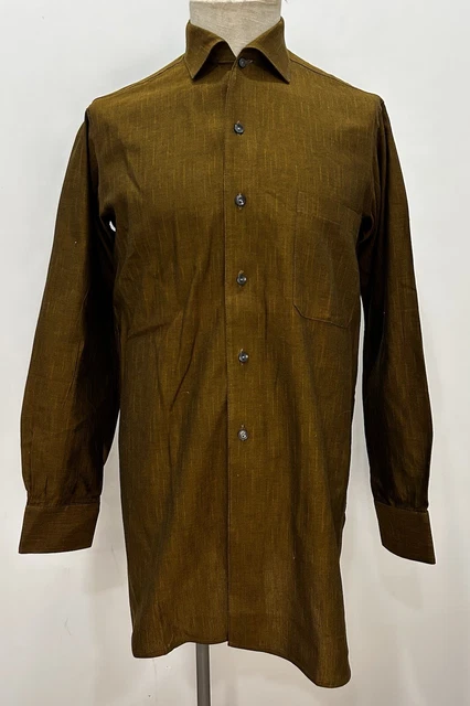 Camicia uomo anni '40 marrone motivo arancione vintage NOS tedesco 40 media