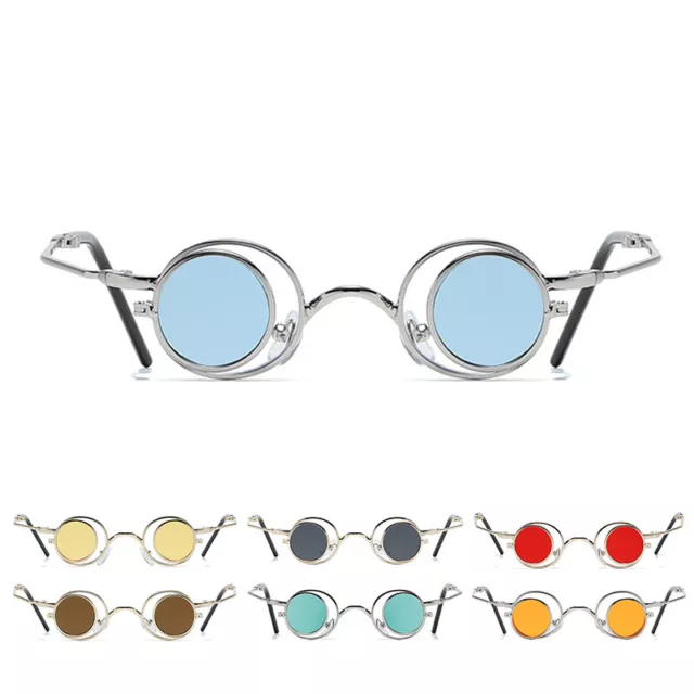 Round Sunglasses Men Women 90's Retro Steampunk Style Flip Up Circle Sun Glasses