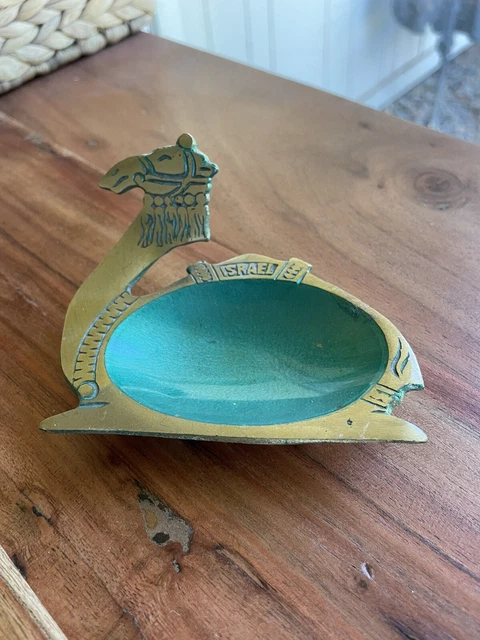 Vintage 1960s Hakuli Israel Solid Brass & Enamel Camel Ashtray/ Coin Dish - NICE
