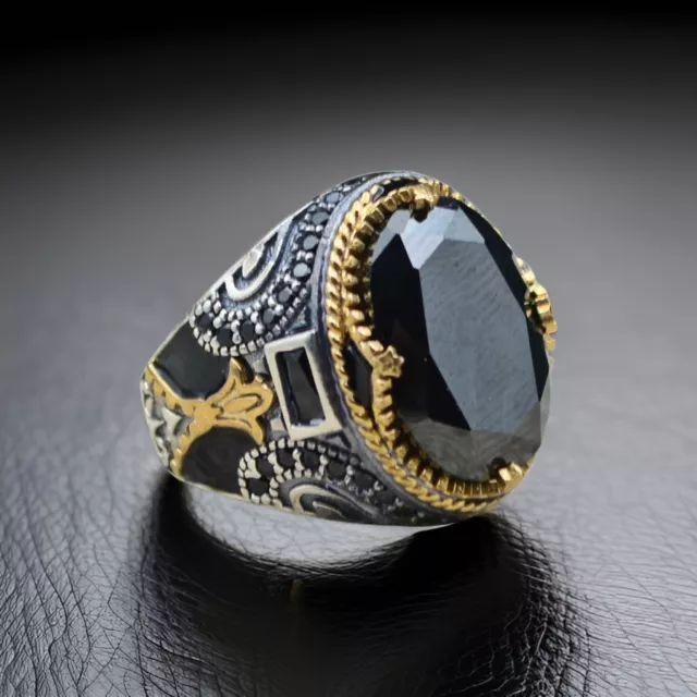 Black Onyx Men's Ring in 925 Sterling Silver Turkish Jewelry All Size