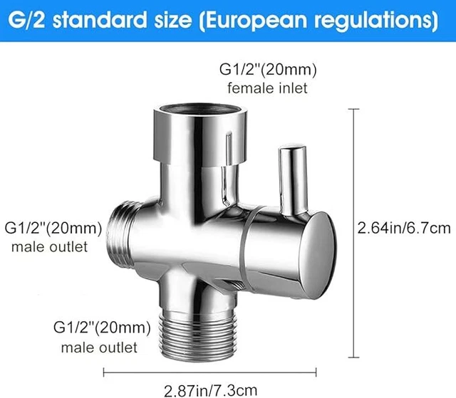 Valvola Deviatore 3 Vie Doccia - In Ottano Cromato, G1/2", Per Doccetta E Doccia Fissa