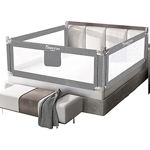 SINGYOO Bed Rails for Toddlers- New Upgraded Extra Long 75"(L) x 30"(H) Grey