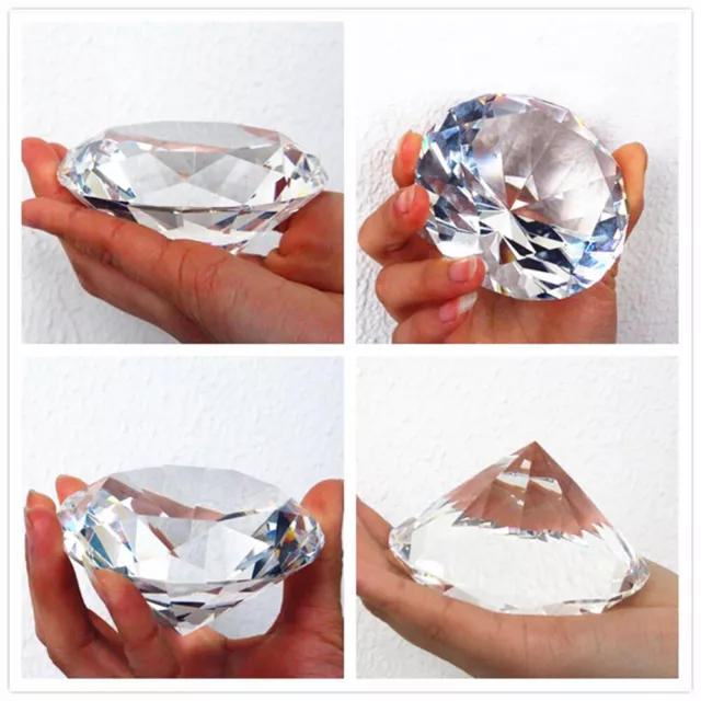 80mm Crystal Paperweight Cut Glass Giant Diamond Shape Jewel Decor Gift