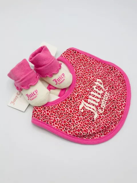 Juicy Couture Baby Girls Set Bib & Booties Leopard Age 0-6 Months New FREE P&P