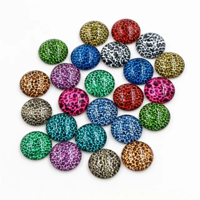 20pcs Animal Print Leopard print Glass Cabochons 8mm-12mm Top Quality Rainbow 2