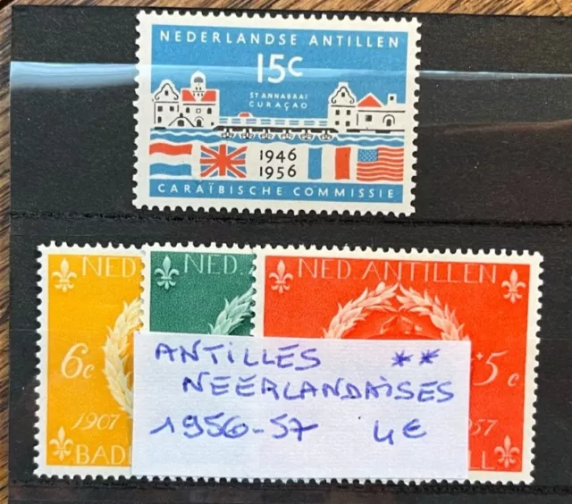 Timbres Antilles Neerlandaises 1956 - 57 4 Valeurs Neufs  ** Mnh