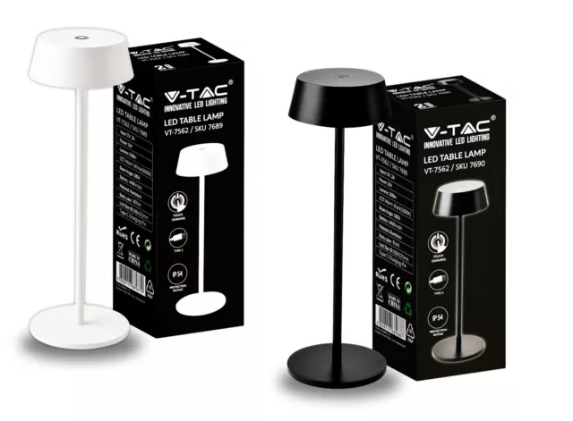 V-TAC Lampada LED Poldina da Tavolo 2W ricaricabile con USB C Touch Dimmerabile