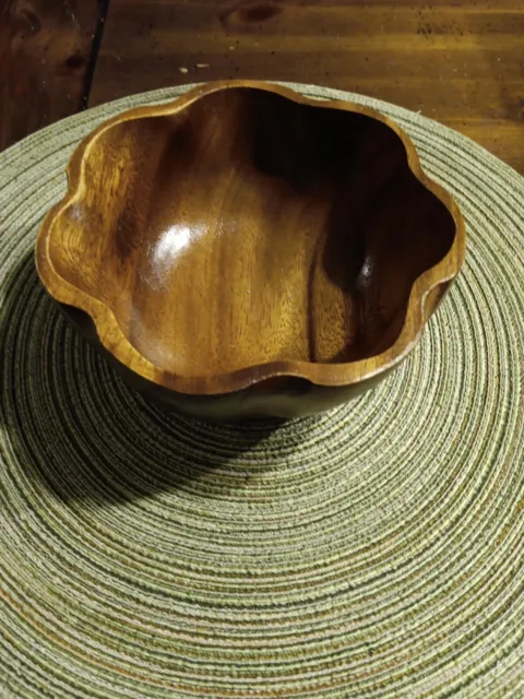 Vintage Wood Bowl Round Scalloped Edge Philippines MCM