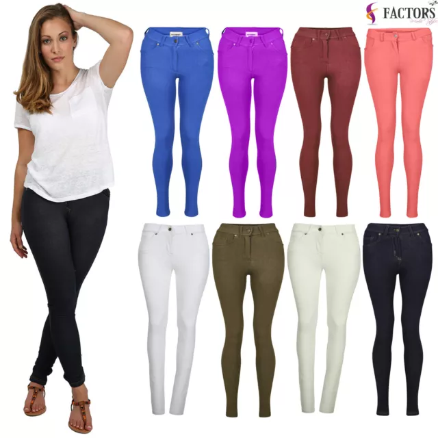 Nuevos Pantalones Jeggings Señora Ajustados De Color Elásticos De Mujer Talla 8-20