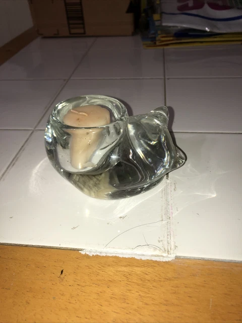 Glass Sleeping Cat Votive Candle Holder Paperweight 4