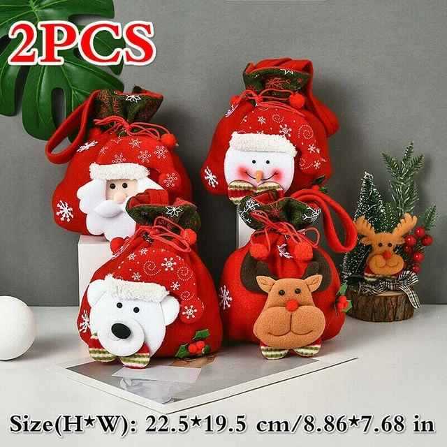 2 X 3D Weihnachten Kordelzug Beutel Süßigkeiten Geschenk Verpackung Party Dekor