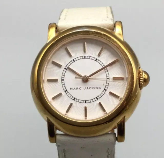 Marc Jacobs Riley Watch Women Rose Gold Tone White Leather Band