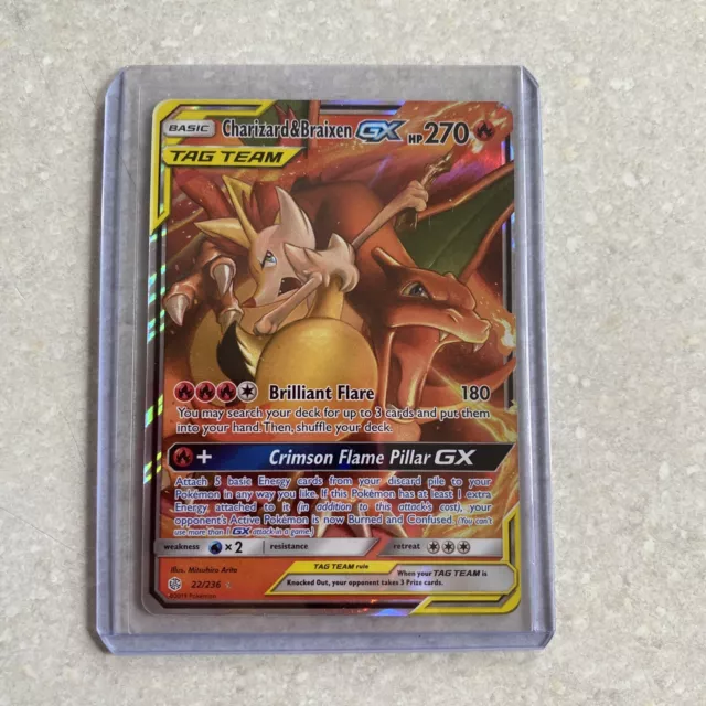 Pokemon Charizard & Braixen GX Tag Team S&M Cosmic Eclipse 22/236  Mint