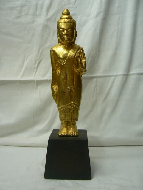AB109 Antique Burmese Buddha Carved Wood Gold color 19th C. "do not fear"