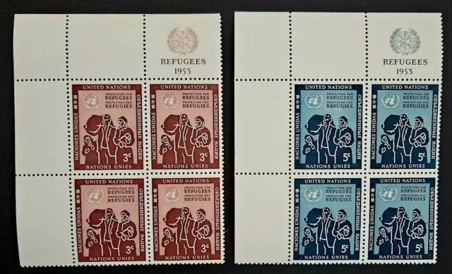 United Nations Stamps SC # 15-18 (Lot of 4) - Inscription Blocks of 4, MNH 1953