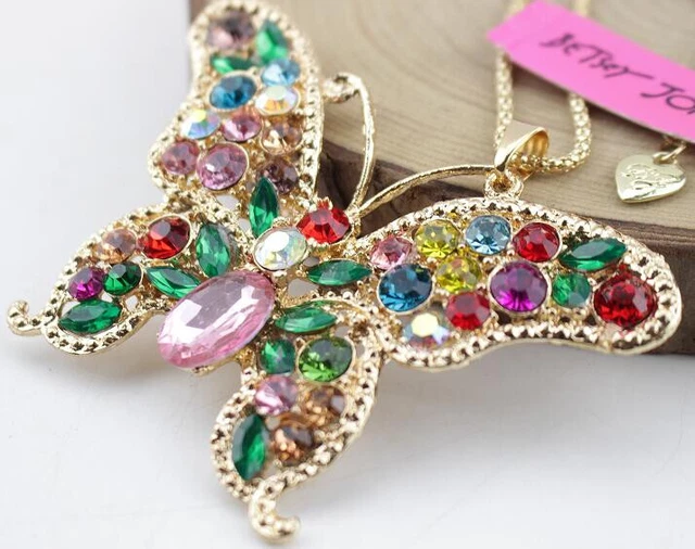 Jewelry Betsy Johnson Fashion Pendant Rhinestone butterfly Golden Chain Nekklace