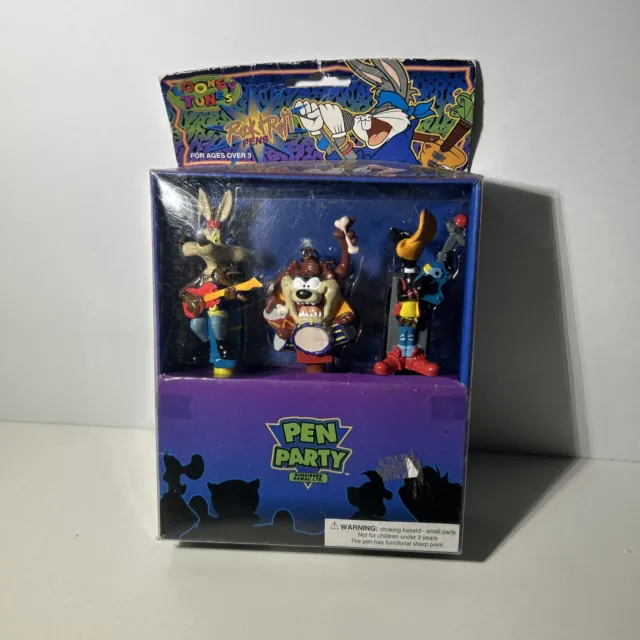 Vintage Looney Tunes Rock N Roll Pen Party 3 Pen Set with Taz ￼On ￼Drums In Box
