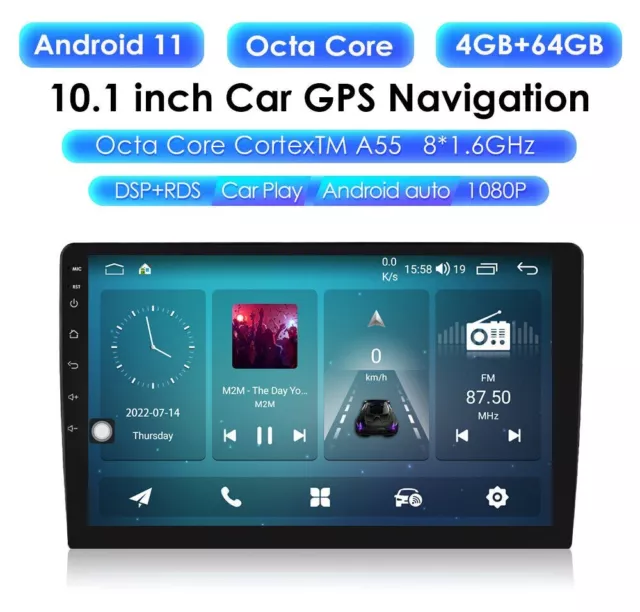 Android 4+64GB Double 2Din 10.1" Octa Core Car Stereo Radio GPS Navi CarPlay DSP