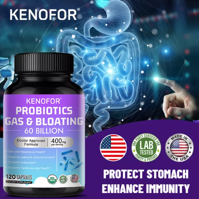 Probiotic Gas & Bloating Relief - 120 Capsules - Bacteria Colon Digestion