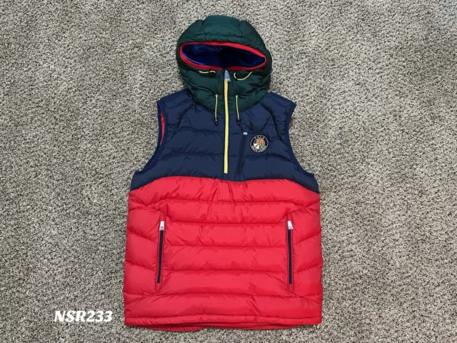 Polo Ralph Lauren Navy Red Downhill Skier Hooded Down Vest Jacket Size Xlarge
