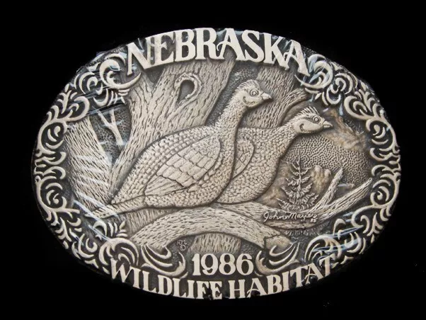 Nd13165 *Nos* Vintage 1986 **Nebraska Wildlife Habitat** Solid Brass Belt Buckle