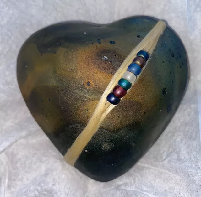 J. Davis Studio Raku Pottery Artisan HEART Rattle Hand Cast