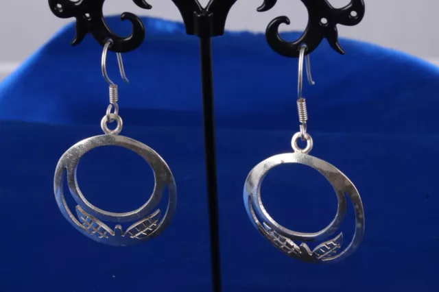 Taxco Cut-Out Design Round Sterling Silver Earrings Mexico Fine 925  7638B