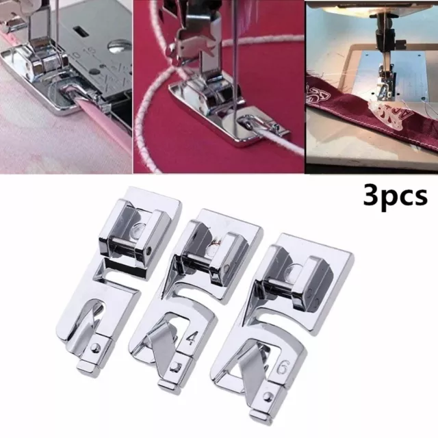 3Pcs/set Sewing Hem Domestic Sewing Machine Foot Presser Rolled Hem Feet Set UK 2