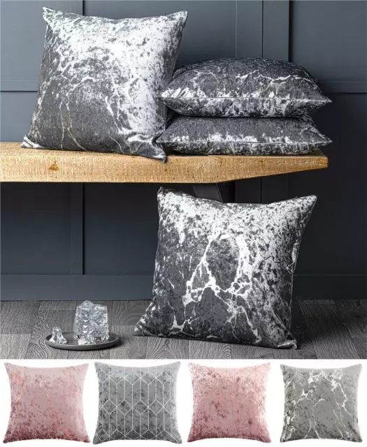 Cushion Covers Crushed Velvet 4 Pack Metallic Marble & Geometric Sparkle Designs