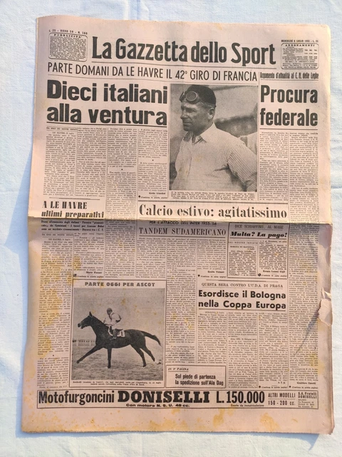 GAZZETTA DELLO SPORT 17 LUGLIO 1956 GIRO DEI TRE MARI VESPISTICO GUIDO DE ROSSI
