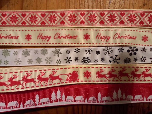 10 metres 16mm CHRISTMAS RIBBON BUNDLES 5 x 2M GIFT WRAPPING CRAFTS lot 302