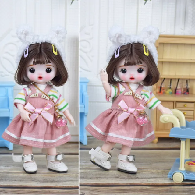 Mini 1/8 BJD Doll Cute Girl Doll with Wigs Face Makeup Dress Shoes Full Set Toy