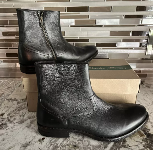 CLARKS COLLECTION MENS Black Leather Zip Dress Ankle Boots Size US 12 ...