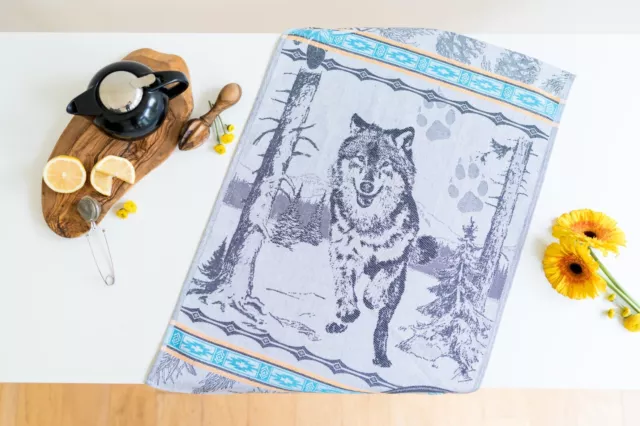 WOLF Jacquard Kitchen Tea Towel Cotton Kitchen Dish Cloth Boho Tapestry Wall Art