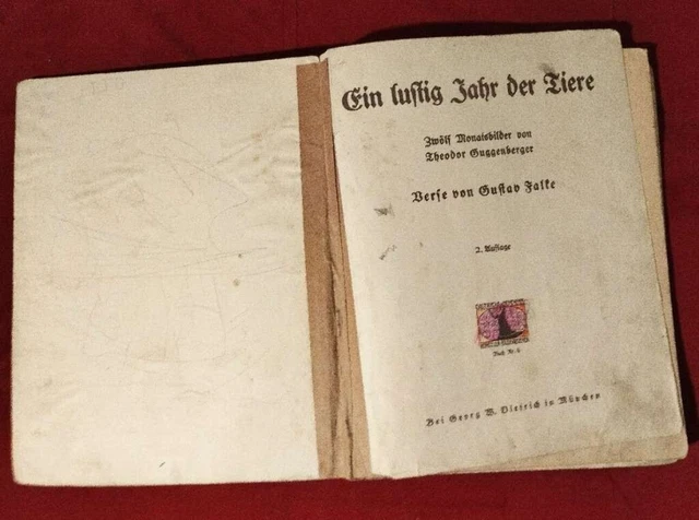 ALT Ein lustig Jahr der Tiere ca 1910 Ein fröhlich Bilderbuch Guggenberger Falke 2