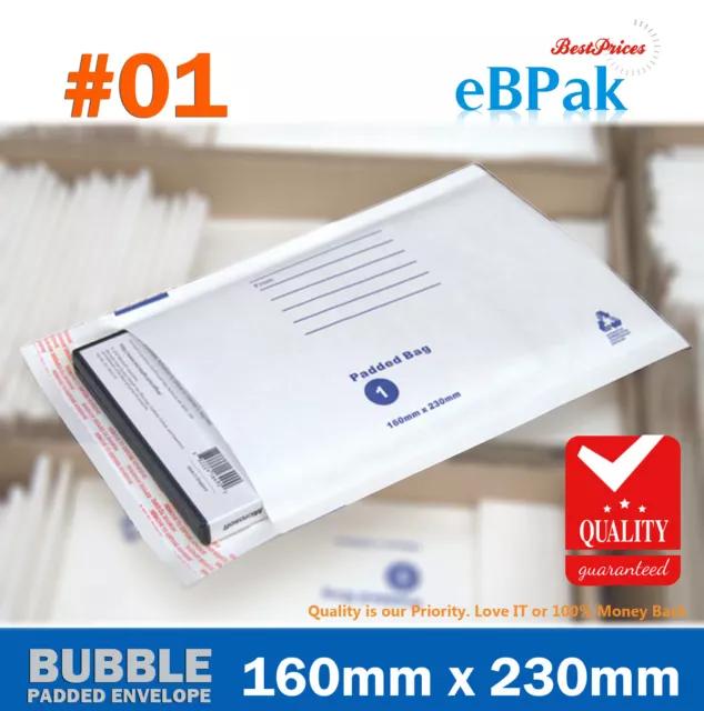 200x Bubble Envelope Padded Bag 01 160 x 230mm White Cushioned Mailer 01 C5 A5