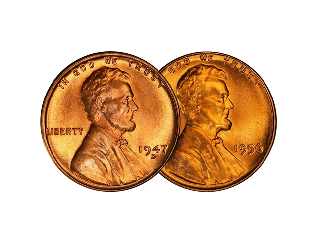 1947 D & 1956 D Lincoln Wheat Cent Choice BU 1c Brilliant Uncirculated - 2 Set