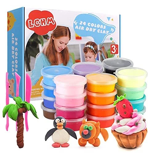 Juego de arcilla suave modelado ultraligero de arcilla seca al aire 24 colores con herramientas de modelado