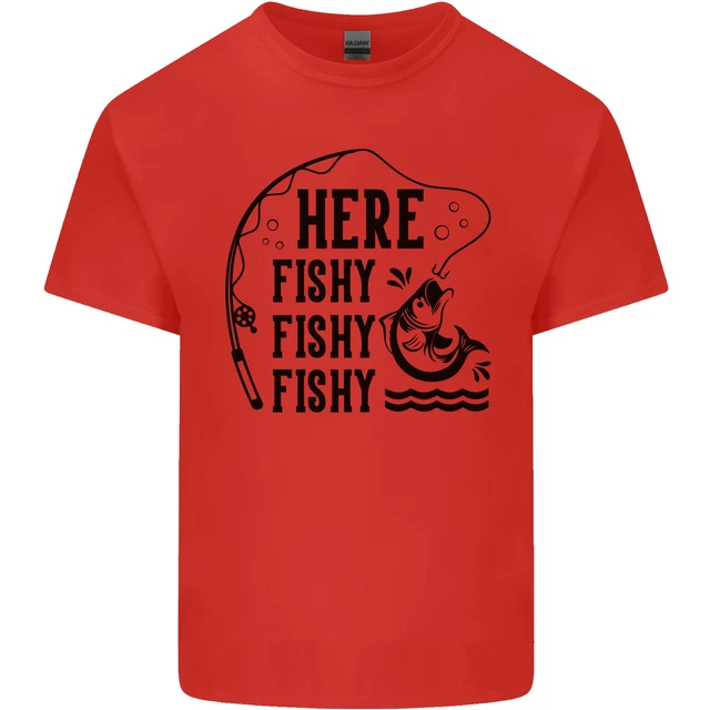 T-shirt da uomo Here Fishy Fishy Funny Fisherman cotone 3