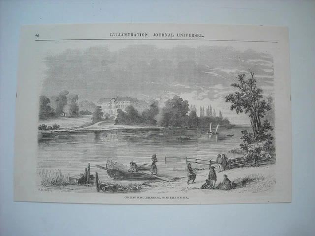 Gravure 1864. Danemark. L’ile D’alsen. Chateau D’augustenbourg, Residence Ducs..