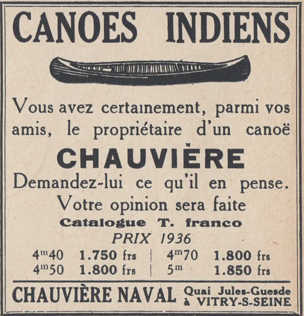 V6742 Canoes Indiens Chauvière Naval - 1936 vintage advertising - Pubblicità