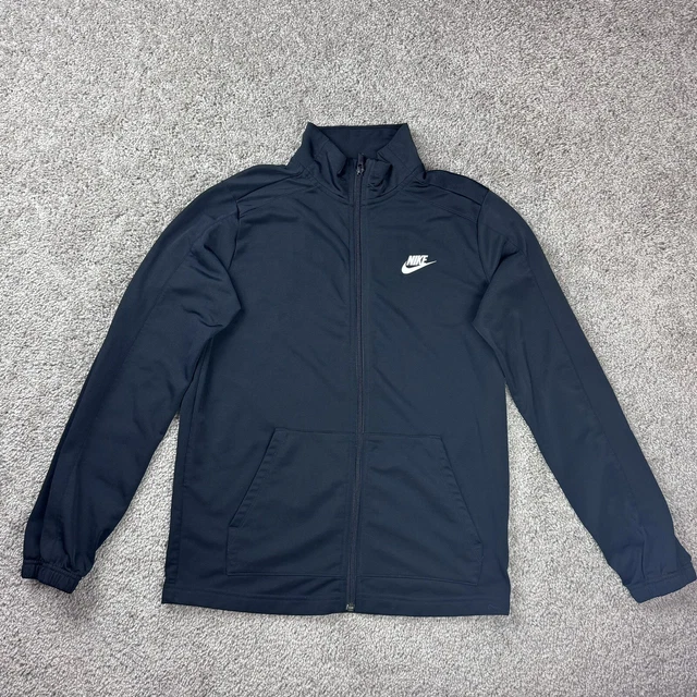Nike Jacket Boys XL Black Full Zip Big Swoosh Logo Long Sleeve Light Weight Poly