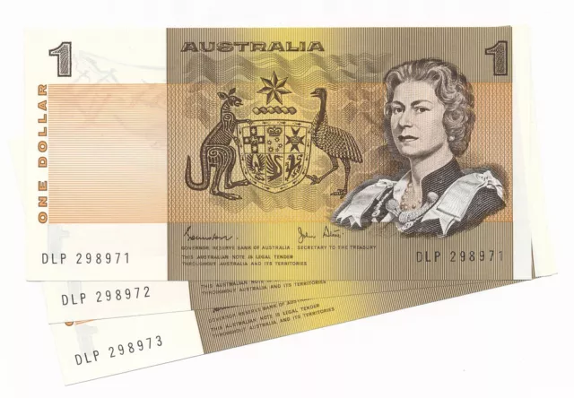 Australia One Dollar $1 Johnston Stone R.78 aUnc & Unc 3 QEII Consecutive Notes