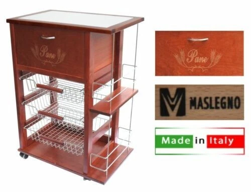 Carrello Vesuvio Porta Pane + Porta Bottiglie Ciliegio Noce