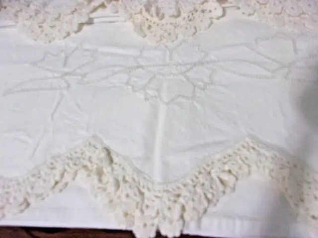 Crocheted Pair of PILLOWCASES Cotton Flower Design